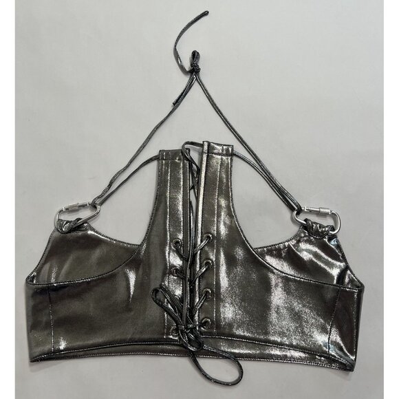 Monse Foil Back Detail Bra Top in Silver - Picture 4 of 5